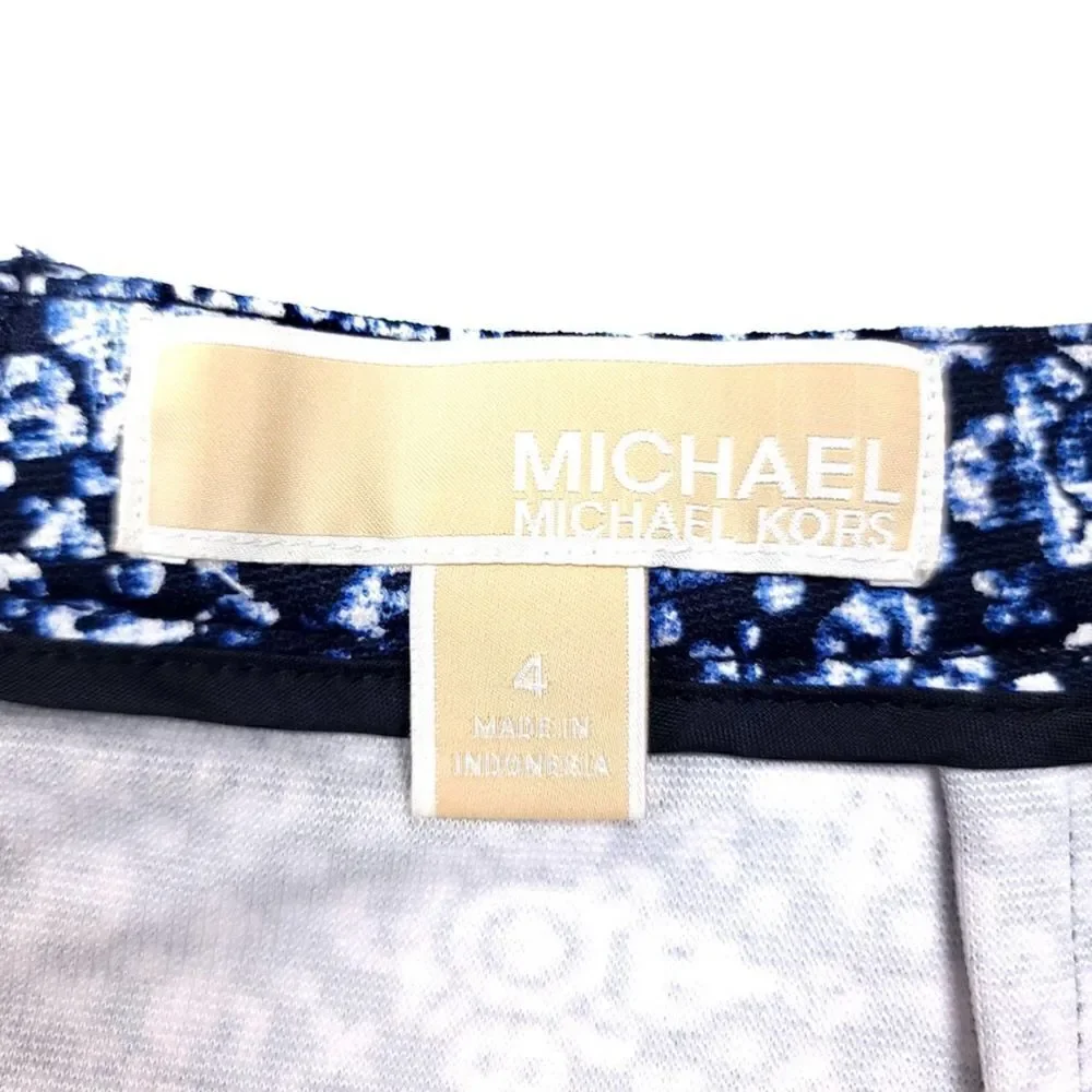 MICHAEL KORS Fluted High Rise Exposed Zip Mini Skirt Navy Blue Floral Womens 4